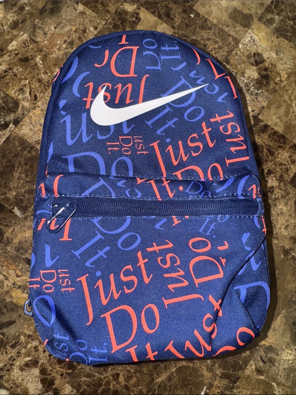 Nike Blue Insulated Lunch Bag with Orange 'Just Do It' Script and White Swoosh
